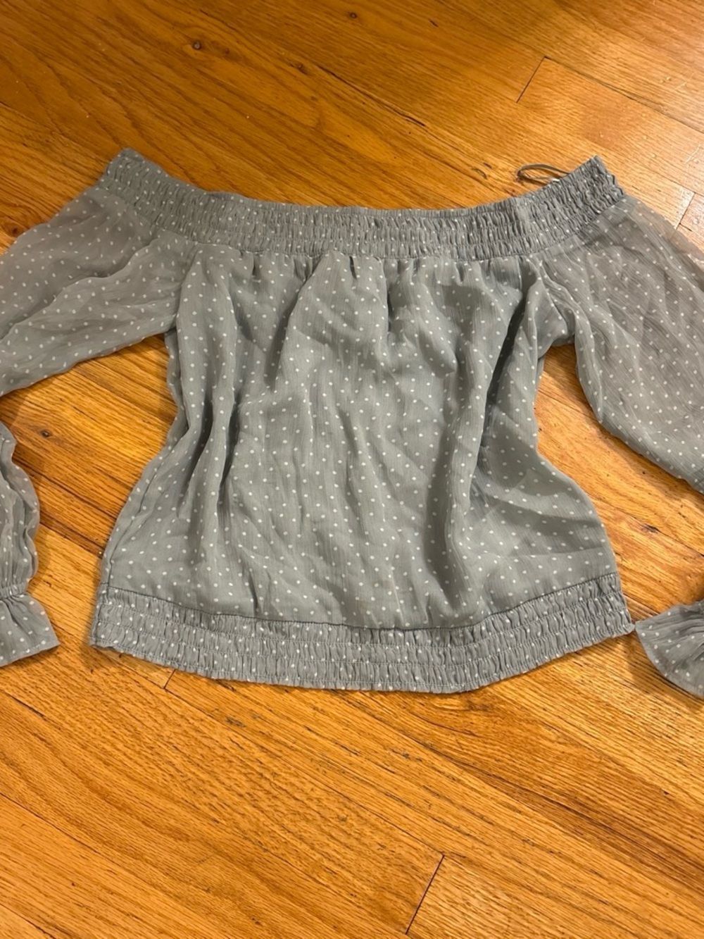 Abercrombie & Fitch Sage Off-the-Shoulder Dot Peasant Top